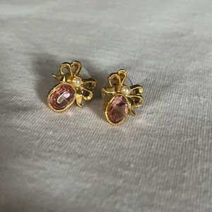 Vintage Avon pierced earrings faux pearl gold and pink glass stones